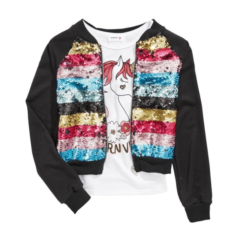 Beautees Big Girls 2-Pc. Flip Sequin Bomber Jacket & Tank Top Set